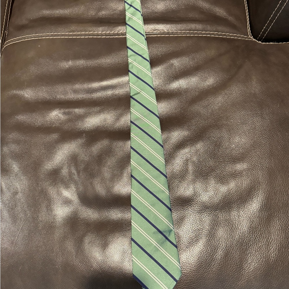 Ralph Lauren Green and Navy Striped Narrow Tie Made in Italy